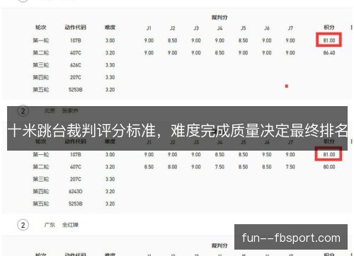 十米跳台裁判评分标准，难度完成质量决定最终排名